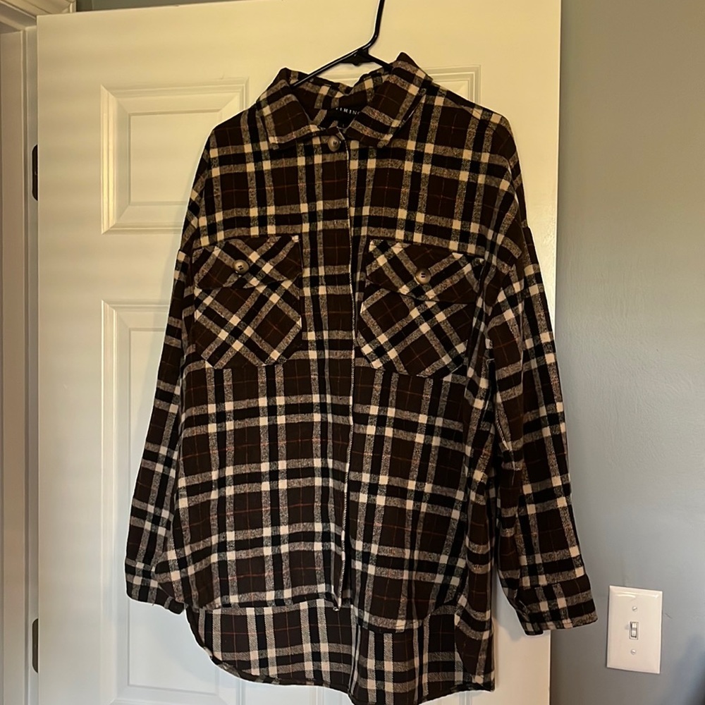 Brown Plaid Oversized Button Up Flannel